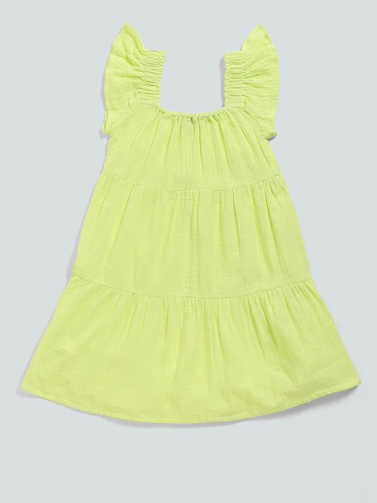HOP Kids Floral Embroidered Lime Green Dress
