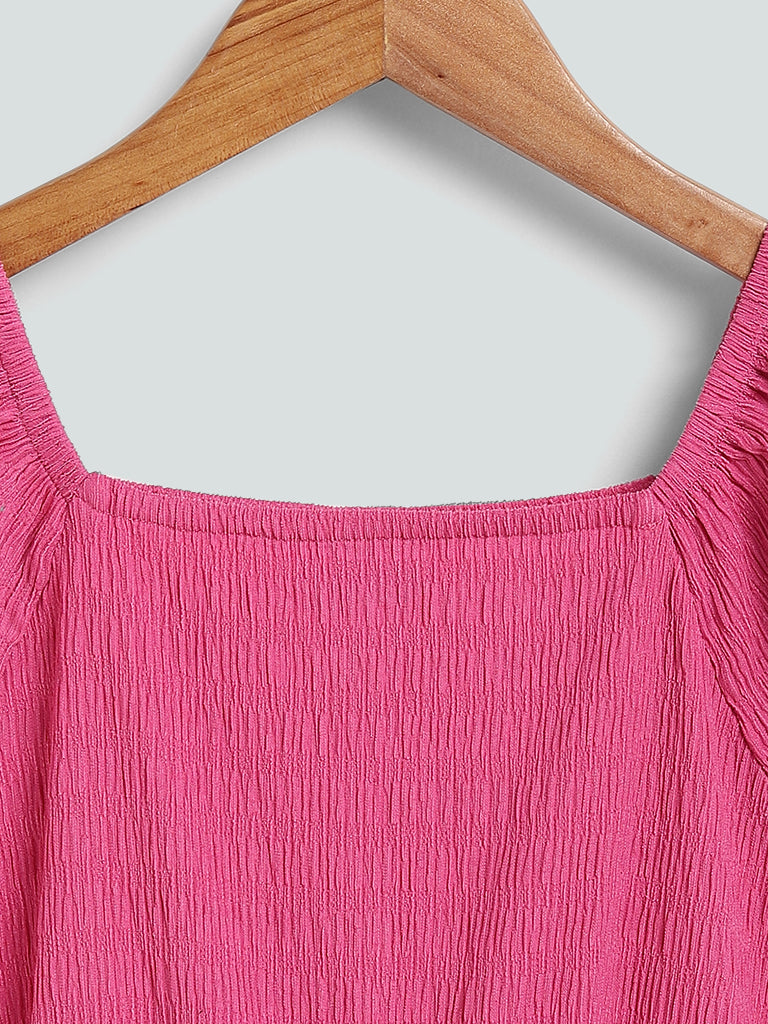 Y&F Kids Plain Tiered Hot Pink Dress