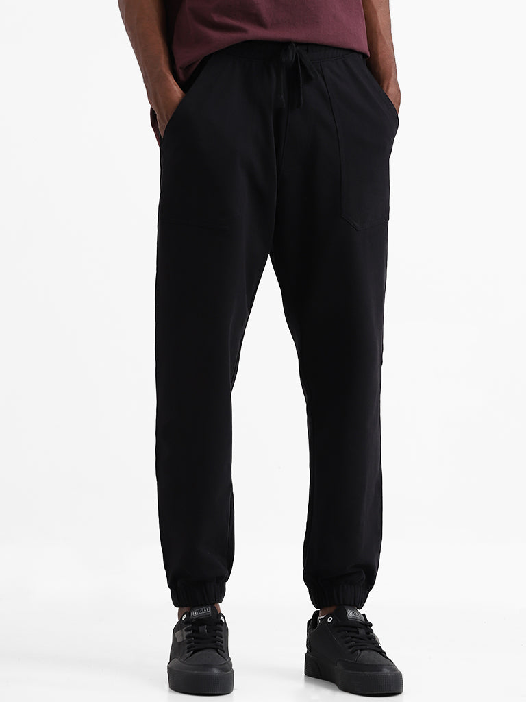 Nuon Black Cotton Blend Relaxed-Fit Joggers