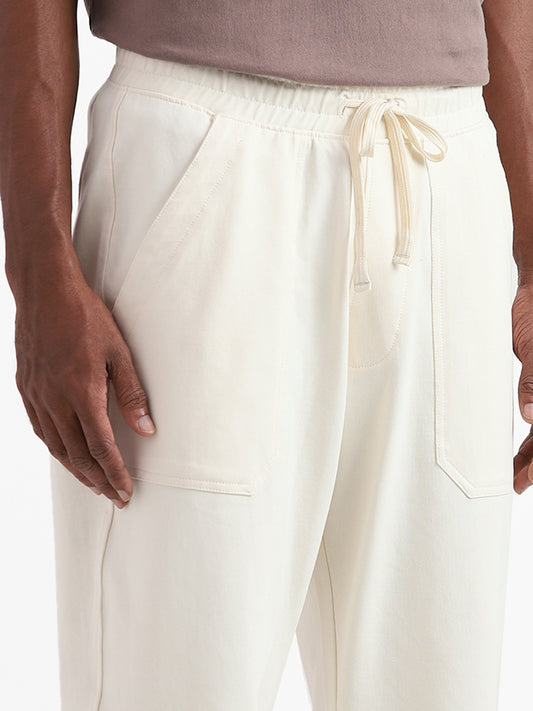 Nuon Off-White Cotton Blend Relaxed-Fit Joggers