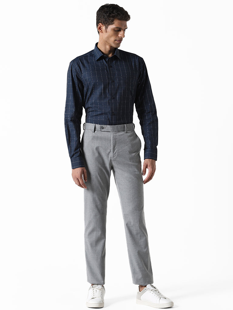 WES Formals Checked Blue Relaxed Fit Shirt