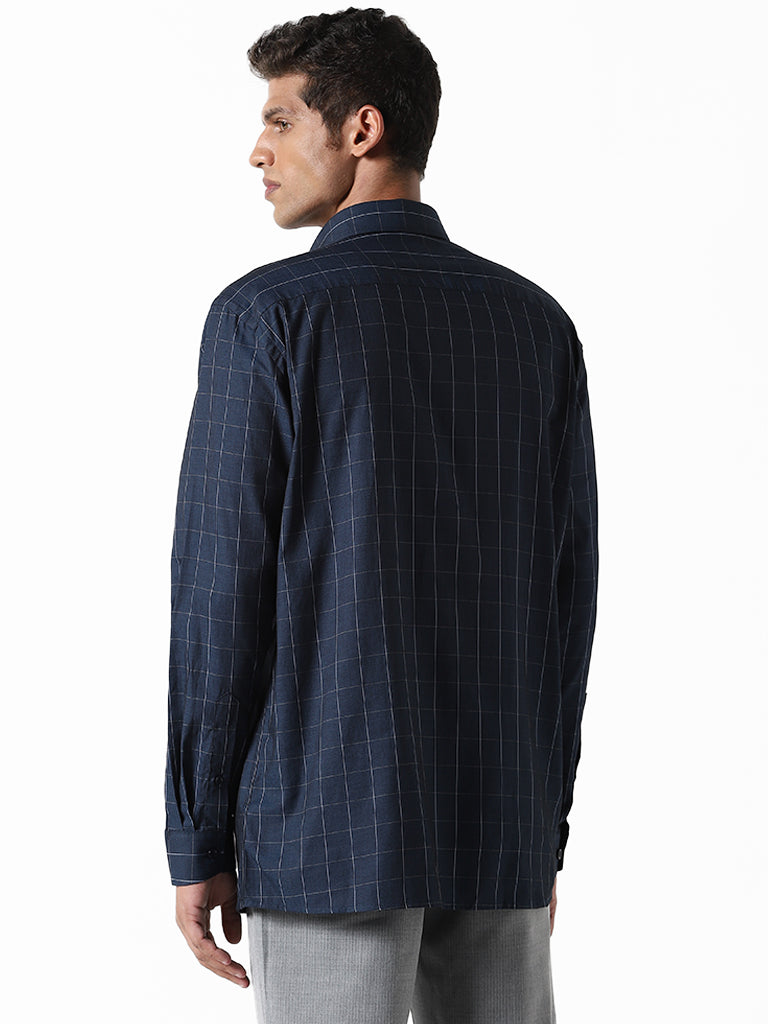 WES Formals Checked Blue Relaxed Fit Shirt