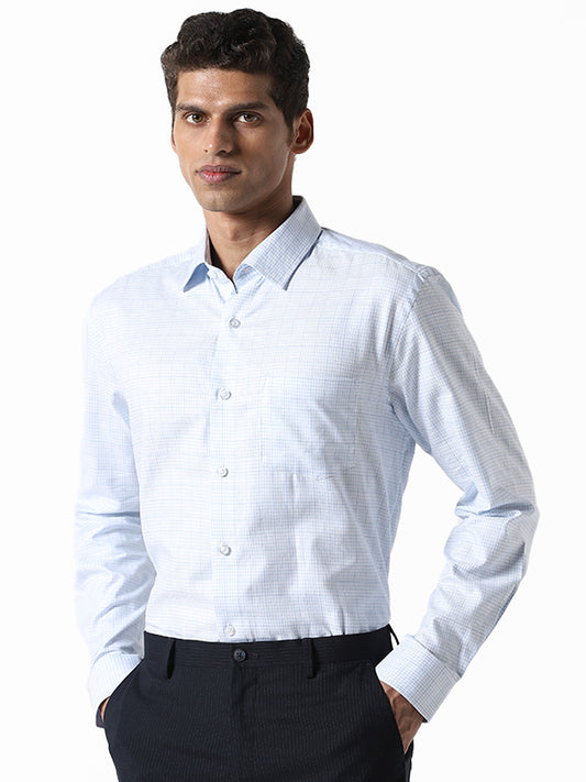 WES Formals Checked White Cotton Relaxed Fit Shirt