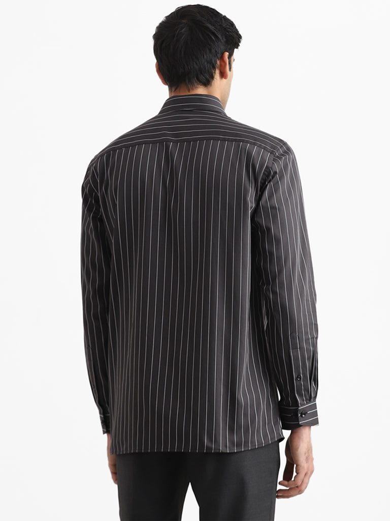 WES Formals Black Striped Relaxed Fit Shirt