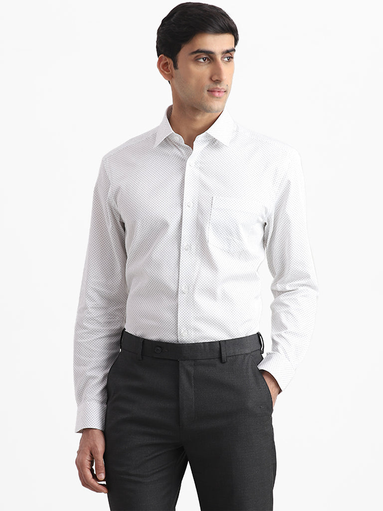 WES Formals White Printed Relaxed Fit Shirt