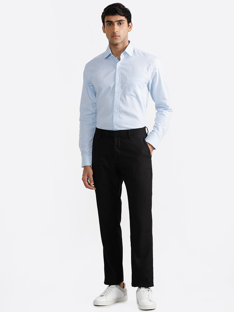 WES Formals Checked Blue Relaxed Fit Shirt