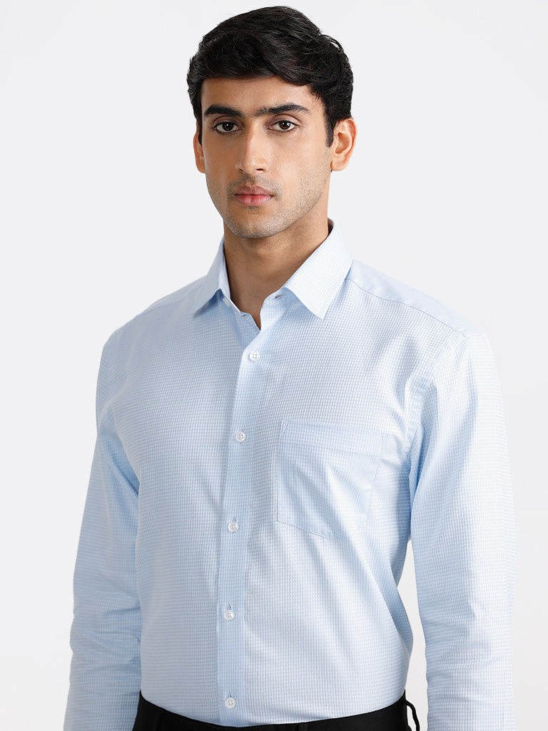WES Formals Checked Blue Relaxed Fit Shirt