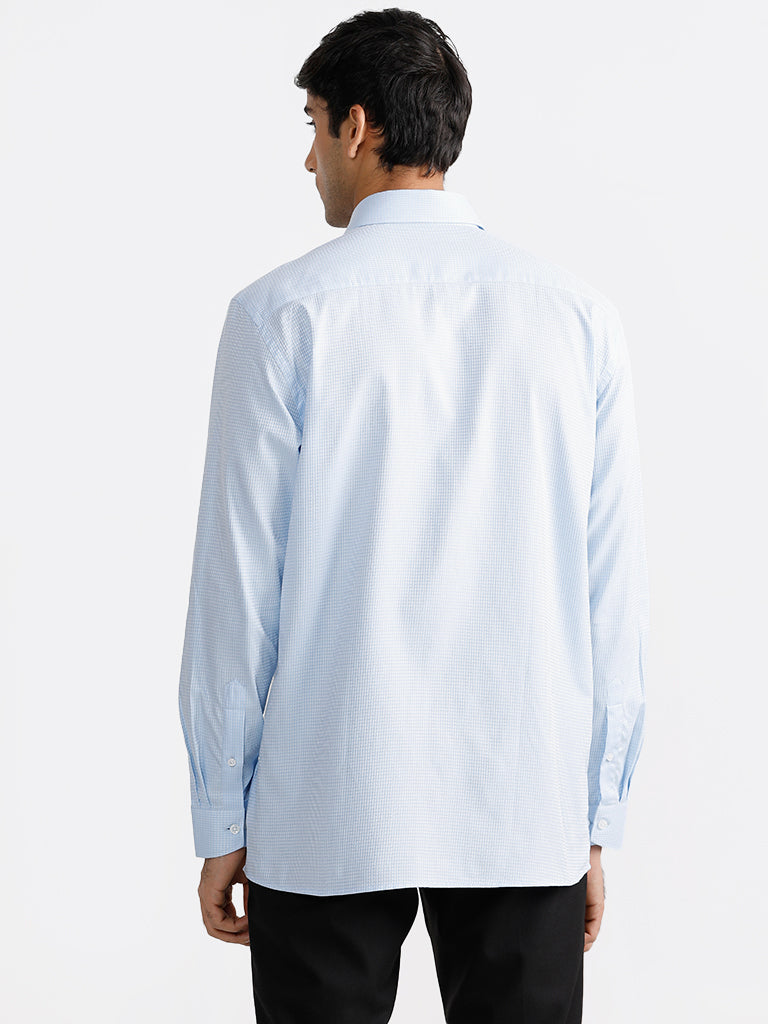 WES Formals Checked Blue Relaxed Fit Shirt