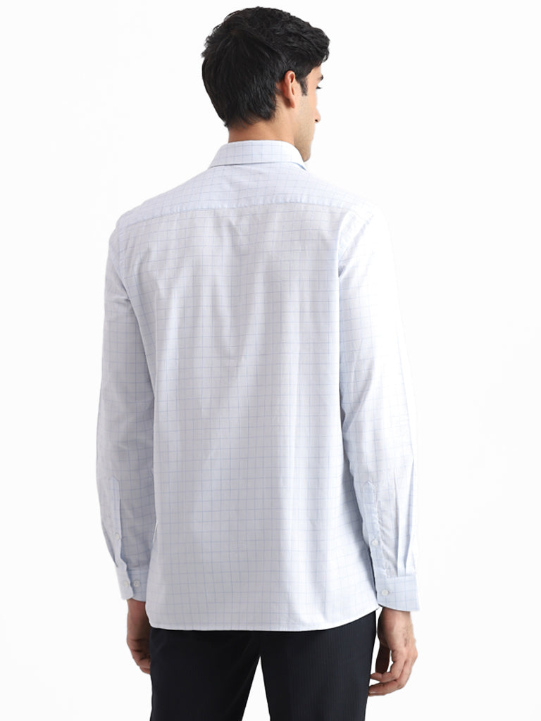 WES Formals Checked Slim Fit Blue Cotton Shirt