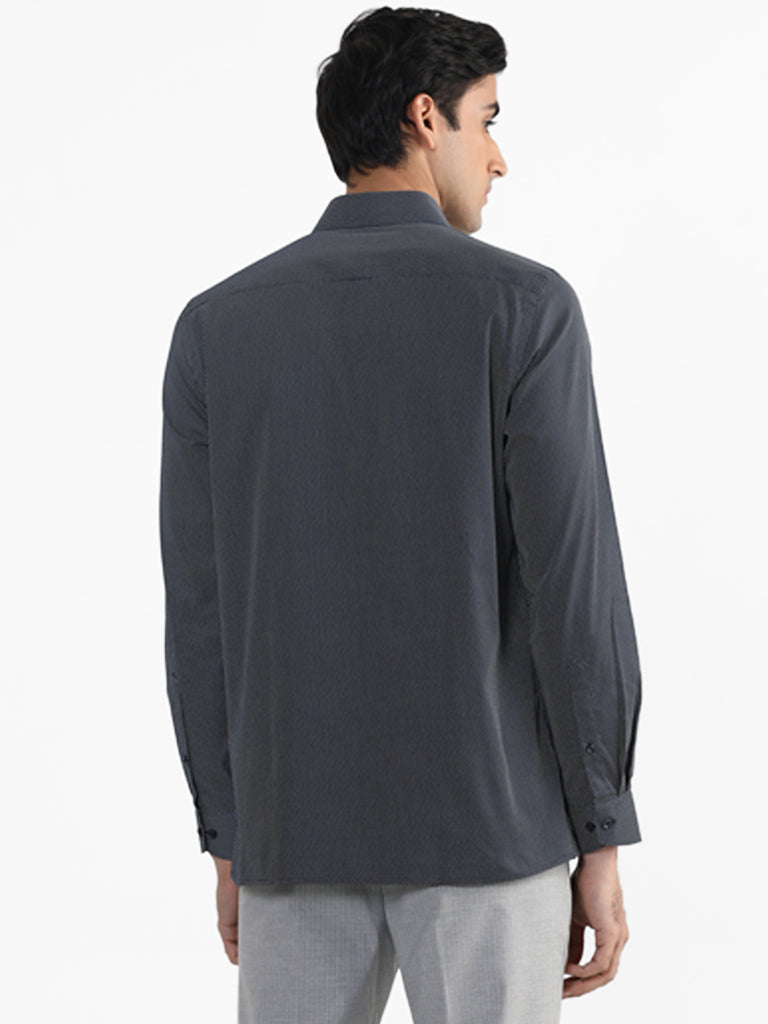 WES Formals Navy Blue Printed Slim Fit Shirt