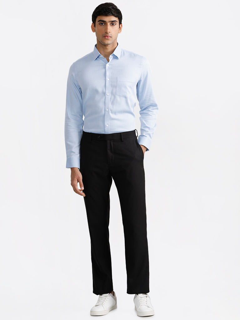 WES Formals Peon Blue Checked Slim Fit Shirt
