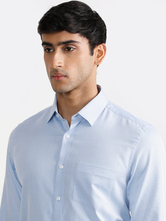 WES Formals Peon Blue Checked Cotton Slim Fit Shirt