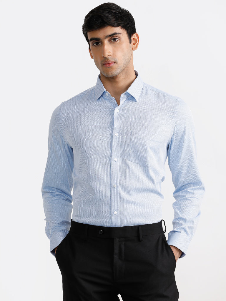 WES Formals Peon Blue Checked Slim Fit Shirt