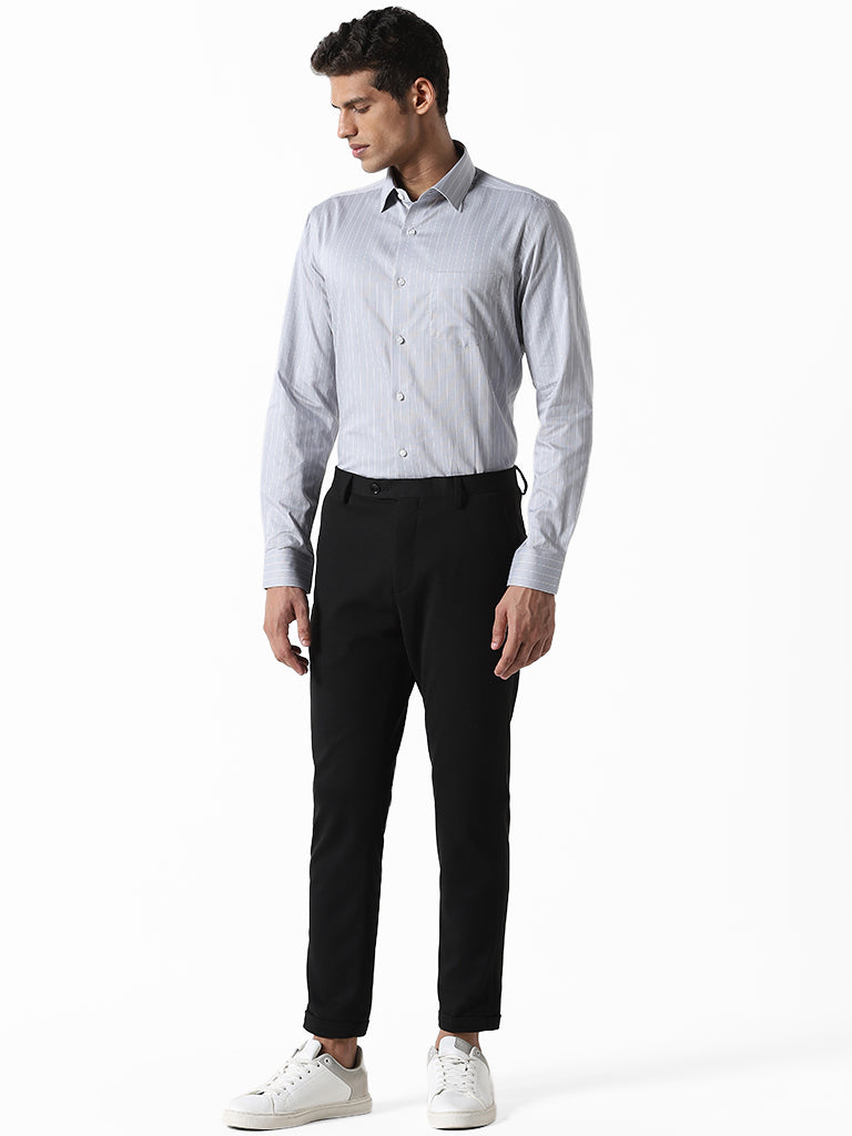 WES Formals Striped Grey Slim Fit Shirt