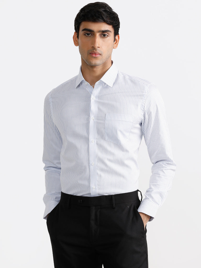 WES Formals Kady White Striped Slim Shirt