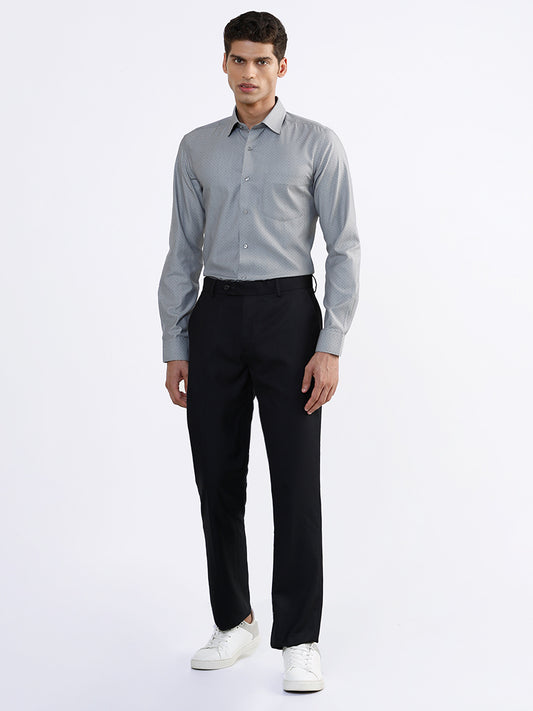 WES Formals Plain Navy Blue Relaxed Fit Trousers