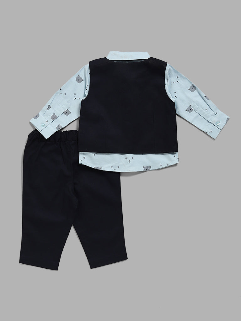 HOP Baby Light Blue Shirt & Navy Waistcoat, Trousers & Bow