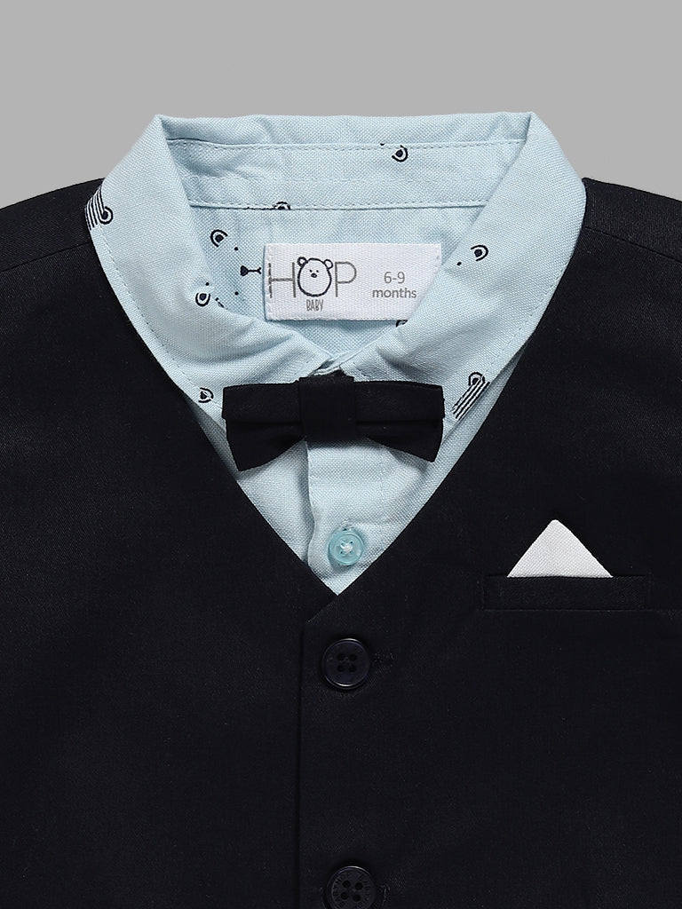 HOP Baby Light Blue Shirt & Navy Waistcoat, Trousers & Bow