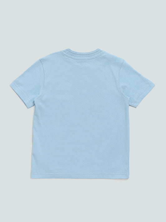 HOP Kids Light Blue Baseball Graphic Printed T-Shirt