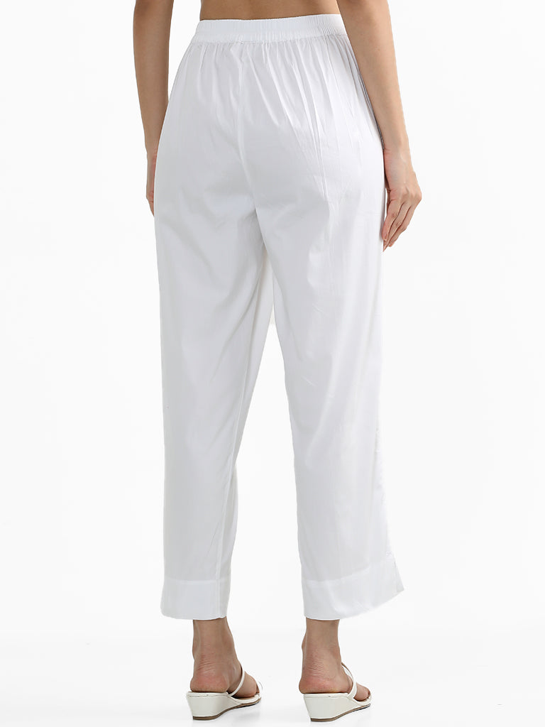 Utsa White Poplin Ethnic Pants