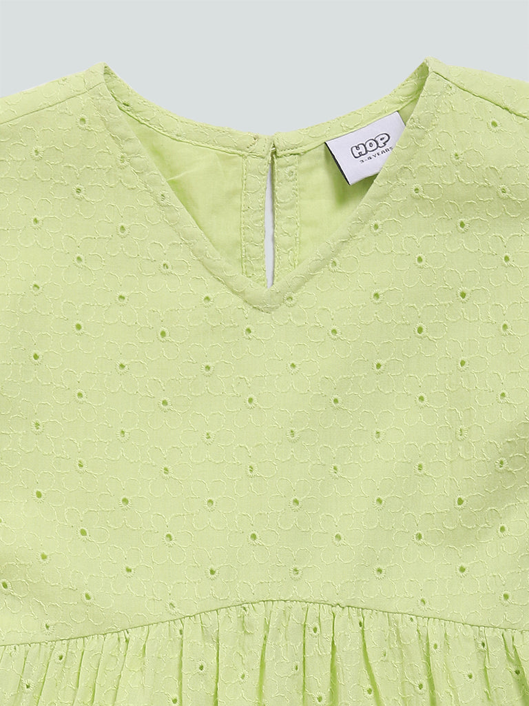 HOP Kids Cut Work Embroidered Lime Green Dress