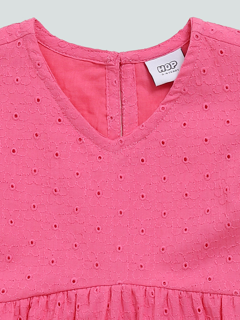 HOP Kids Hot Pink Embroidered Shifu Dress