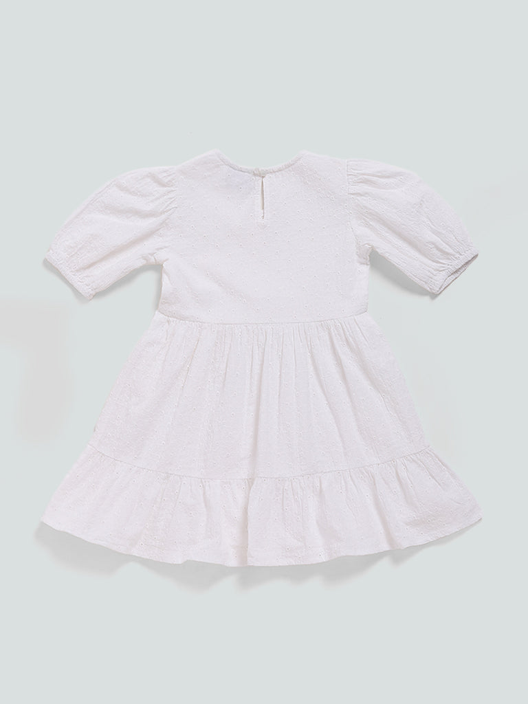 HOP Kids White Embroidered Shifu Dress