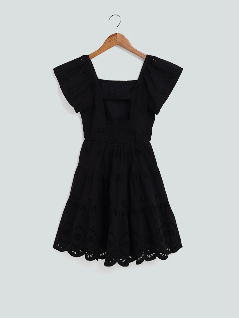 Y&F Kids Cut Work Embroidered Black Dress