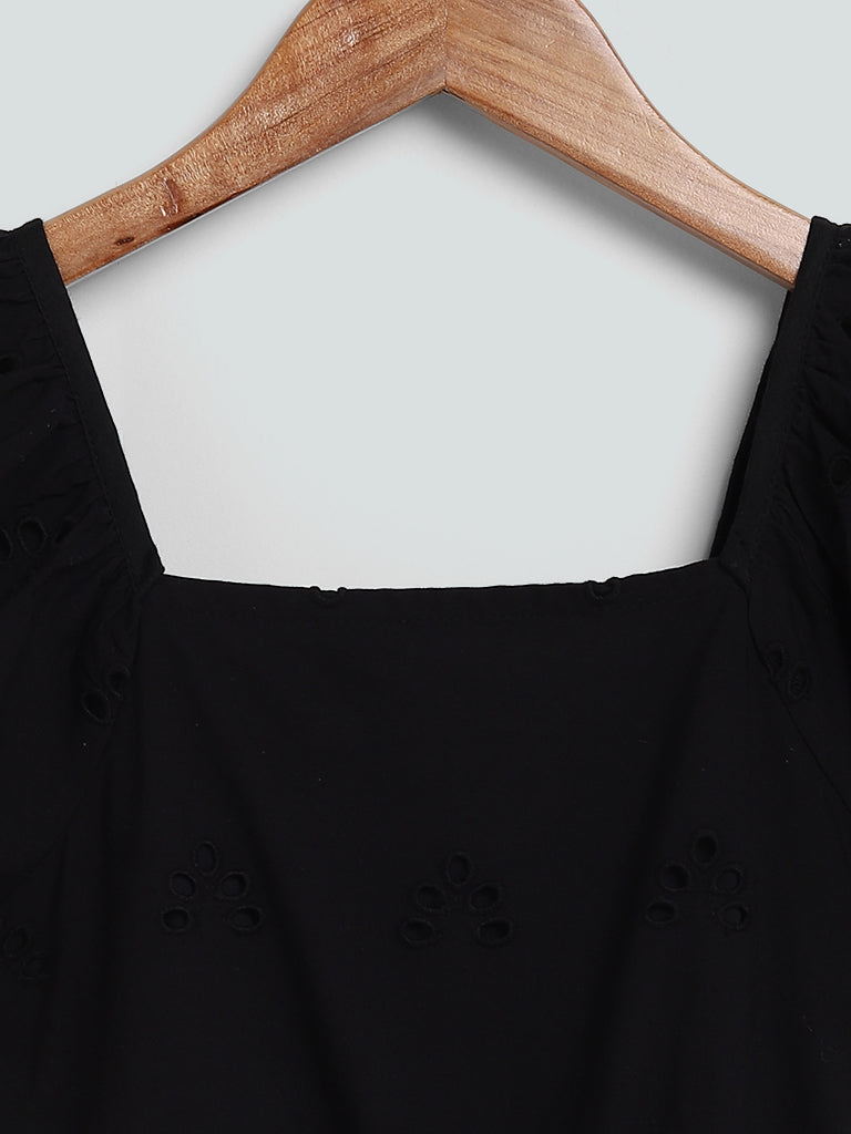 Y&F Kids Cut Work Embroidered Black Dress