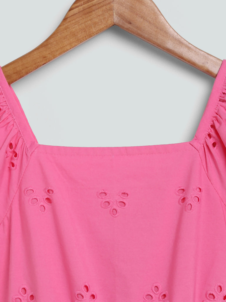 Y&F Kids Cut Work Embroidered Pink Dress