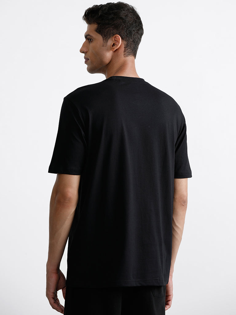 WES Lounge Printed Black Relaxed Fit T-Shirt