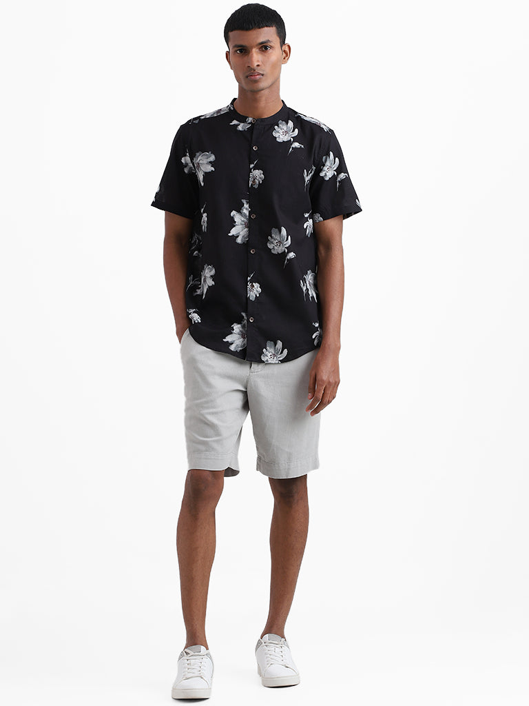 ETA Black Floral Printed Rambo Resort Fit Shirt
