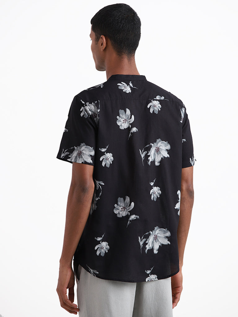 ETA Black Floral Printed Rambo Resort Fit Shirt