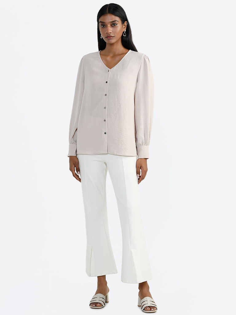 Wardrobe Plain Ivory V Neck Blouse