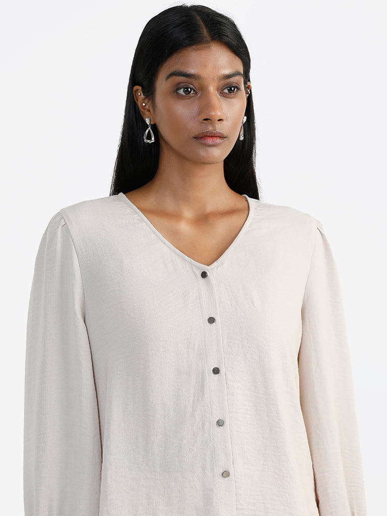 Wardrobe Plain Ivory V Neck Blouse