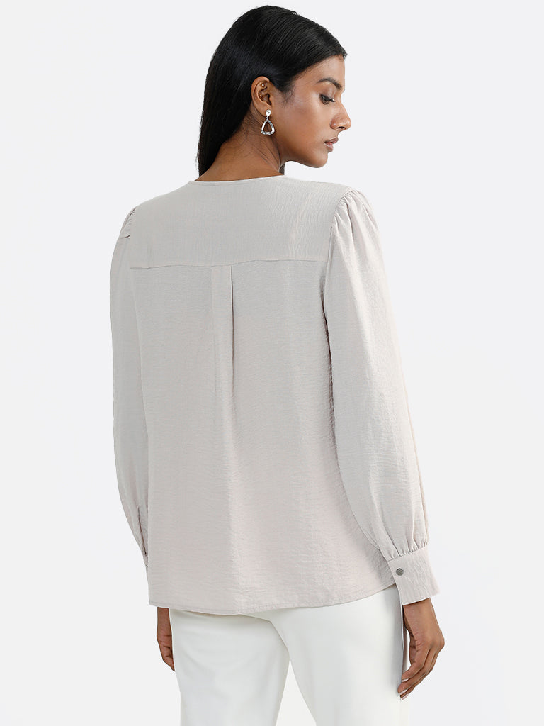 Wardrobe Plain Ivory V Neck Blouse