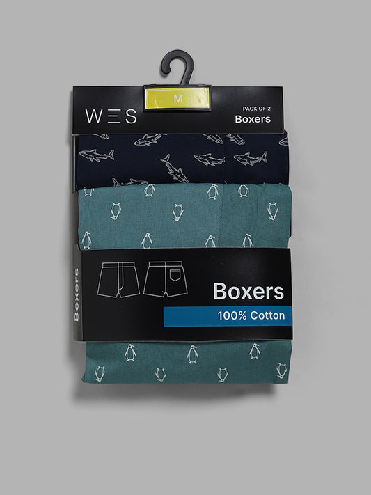 WES Lounge Multicolor Printed Cotton Boxers - Pack of 2