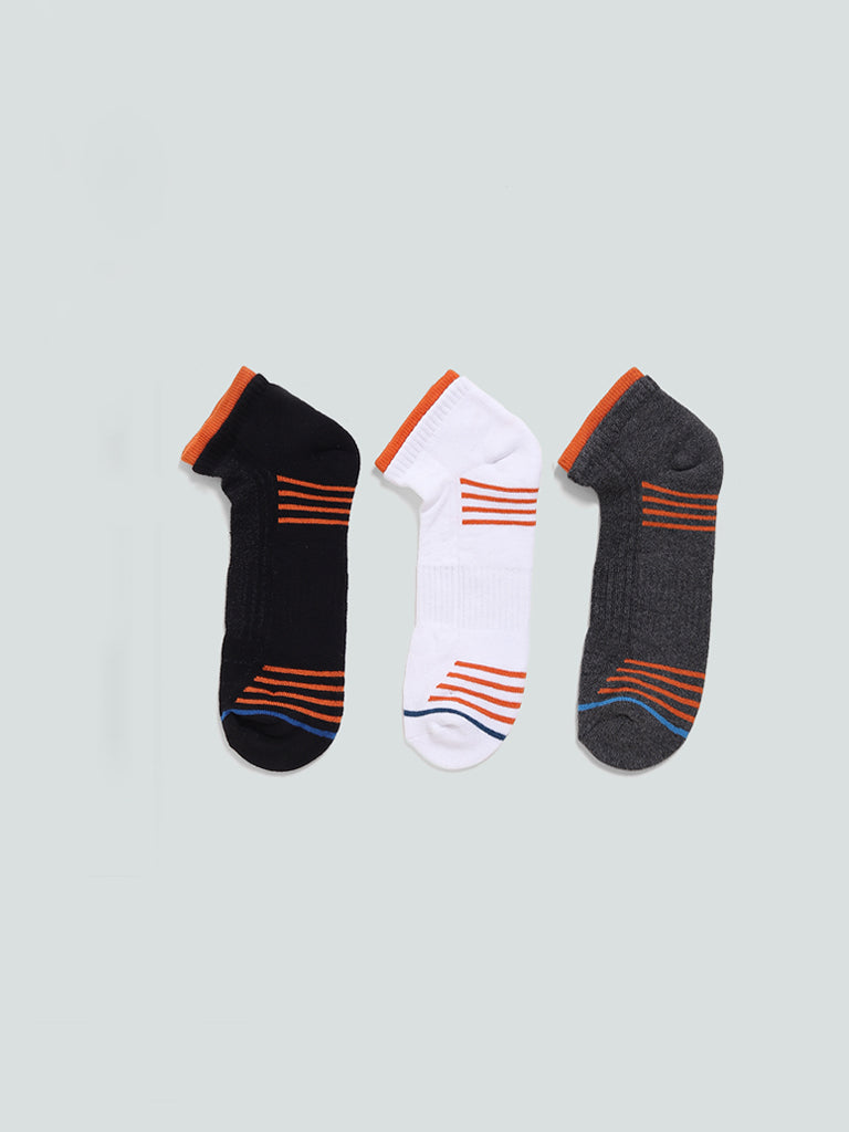 WES Lounge Black Striped Trainer Socks - Pack of 3