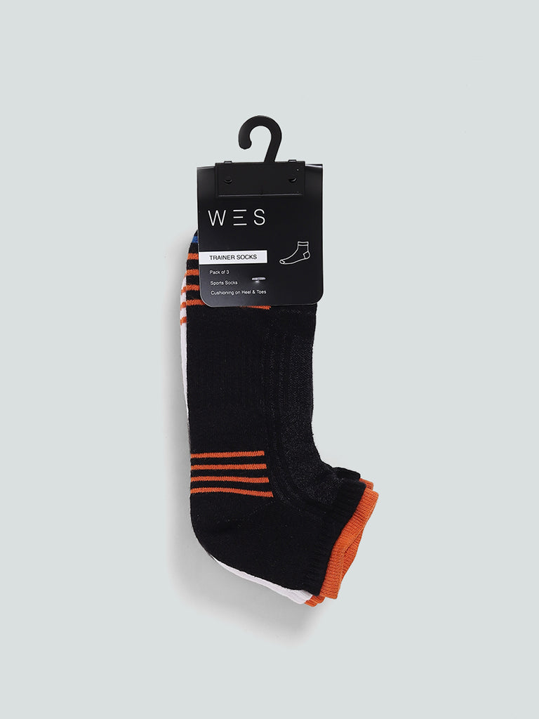 WES Lounge Black Striped Trainer Socks - Pack of 3