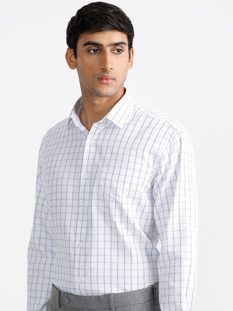 WES Formals Nolan White Checked Relaxed Fit Shirt