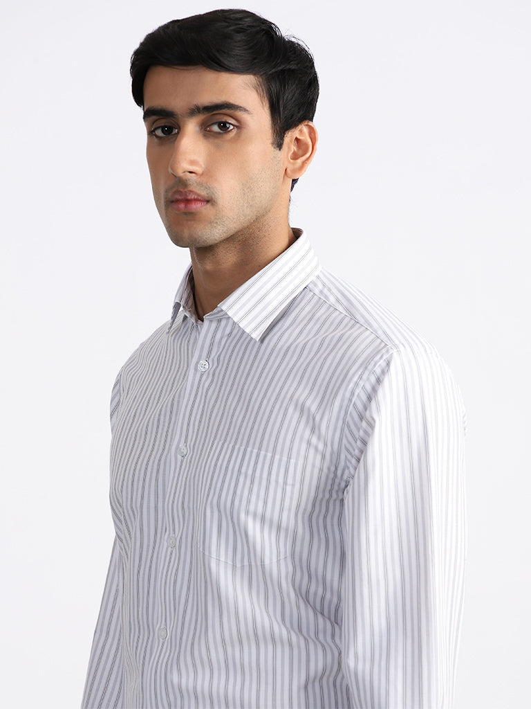 WES Formals Striped Relaxed Fit White Shirt