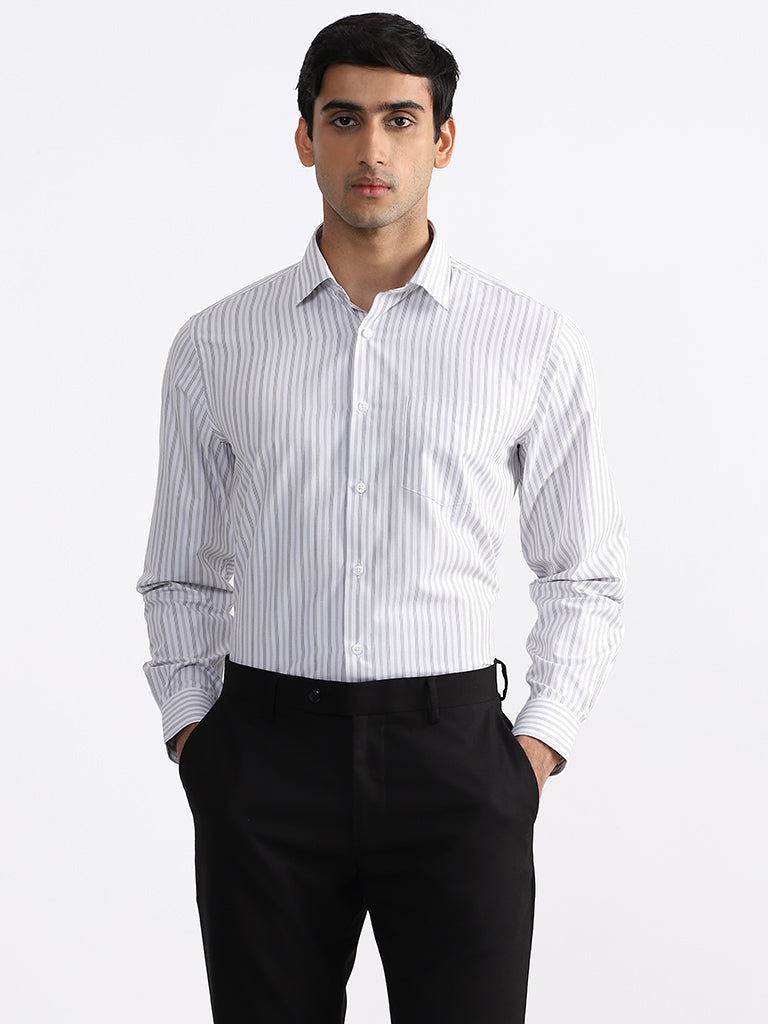 WES Formals Striped Relaxed Fit White Shirt