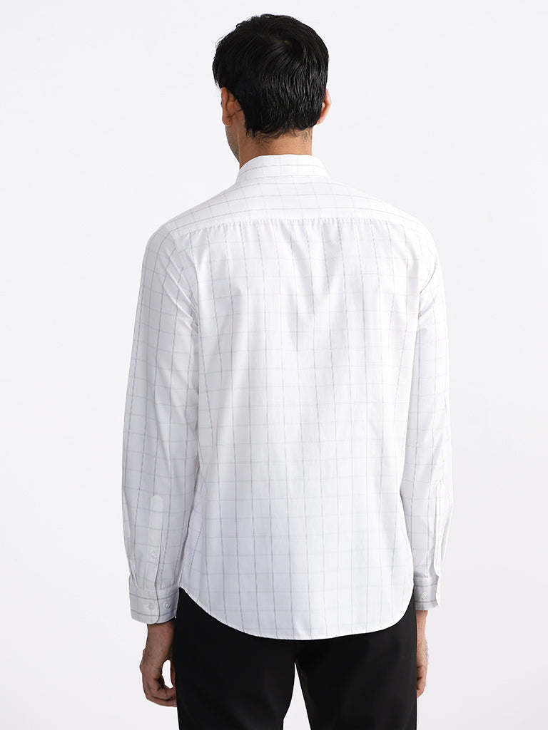 WES Formals Checked Slim Fit White & Grey Shirt