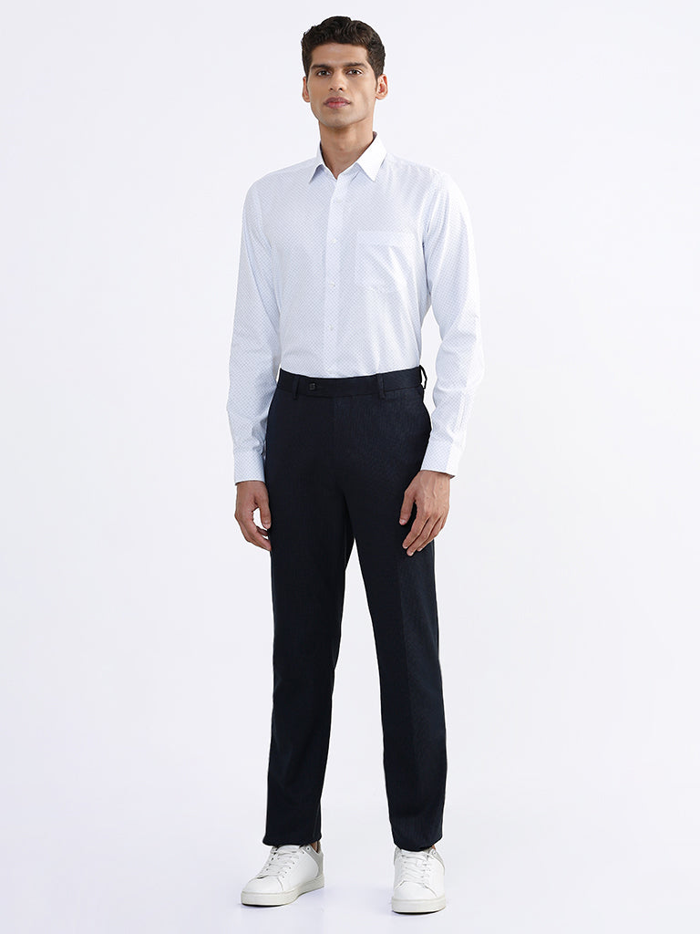 WES Formals Printed Slim Fit White Shirt