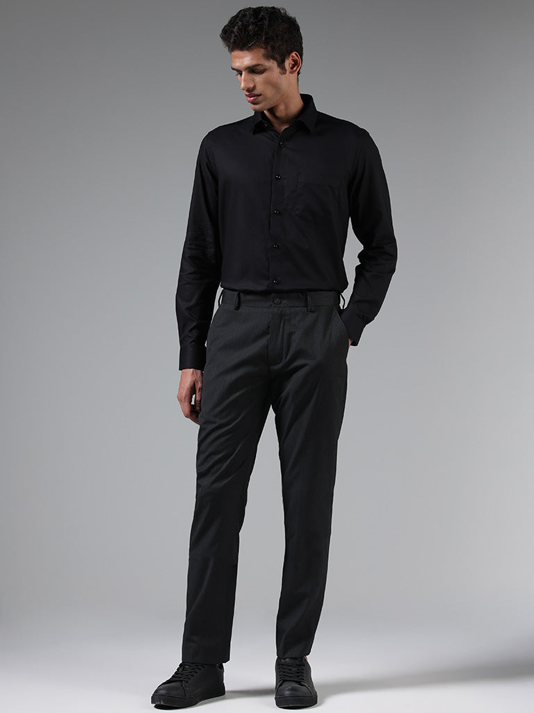 Westside WES Formals Men's Black Cotton Ultra-Slim Fit Shirt for Work Wear Full View