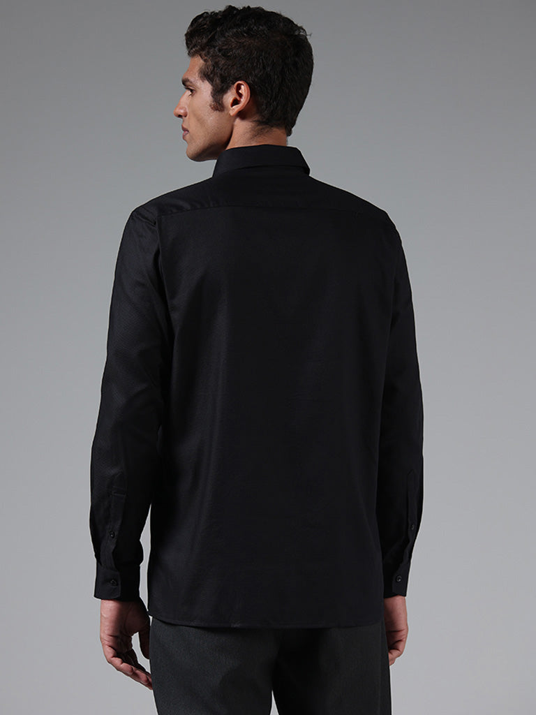 Westside WES Formals Men's Black Cotton Ultra-Slim Fit Shirt for Work Wear Back View