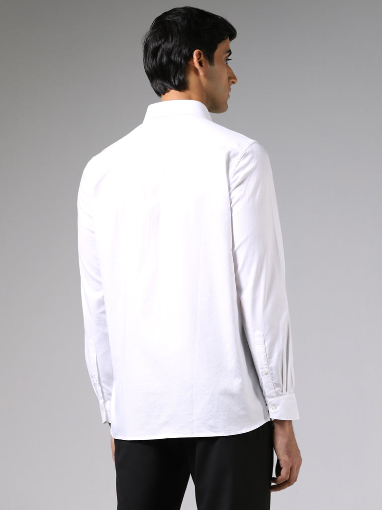Westside WES Formals Men's Solid White Cotton Slim-Fit Shirt for Work Wear Back View