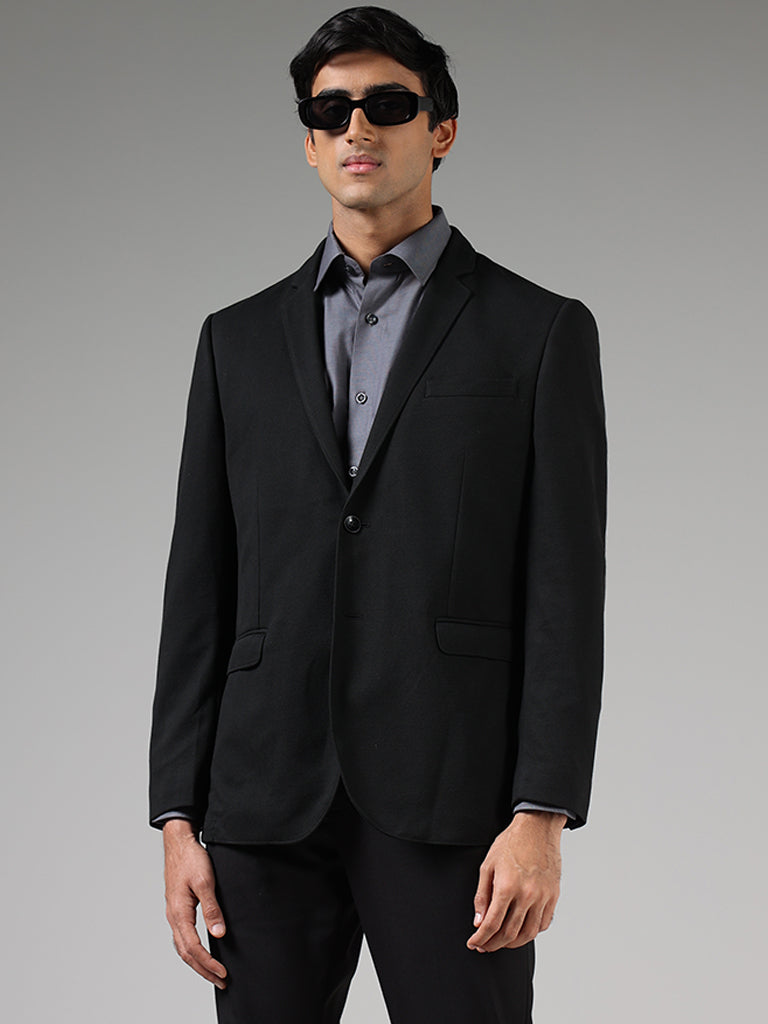 Buy WES Formals Black Slim-Fit Dobby Blazer from Westside