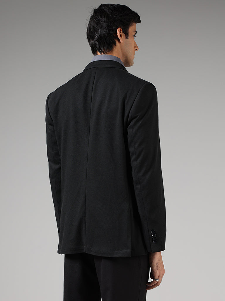 Westside WES Formals Men's Black Slim-Fit Dobby Blazer for Work Wear Back View