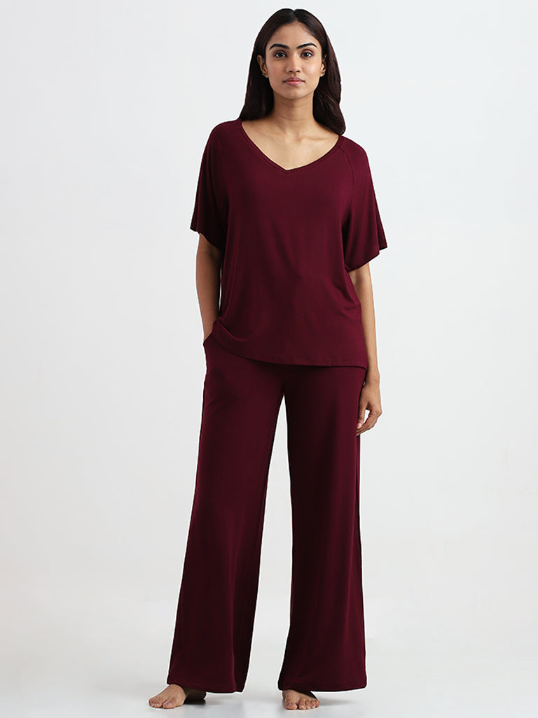 Buy Wunderlove Sleepwear Supersoft Burgundy Claret Lounge Pants from  Westside